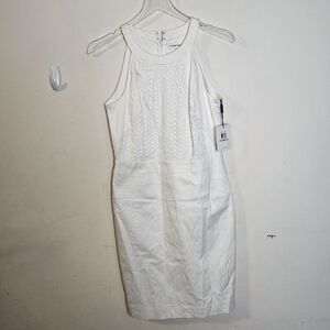 Calvin Klein Halter Neck Crochet Midi Dress CT3G1291 NWT Women's White Size 8 Pe